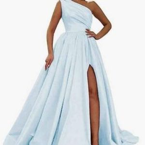 Pale blue, size 18, satin dress with pockets!